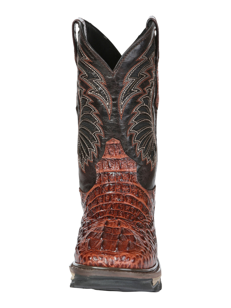 El General Men's Leather Work Boots - Made In Mexico - Embossed Caiman Print - Cognac 45815