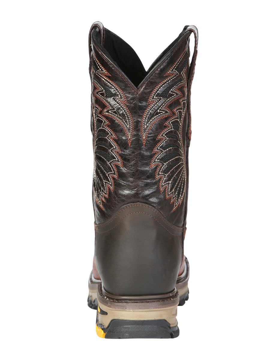 El General Men's Leather Work Boots - Made In Mexico - Embossed Caiman Print - Cognac 45815