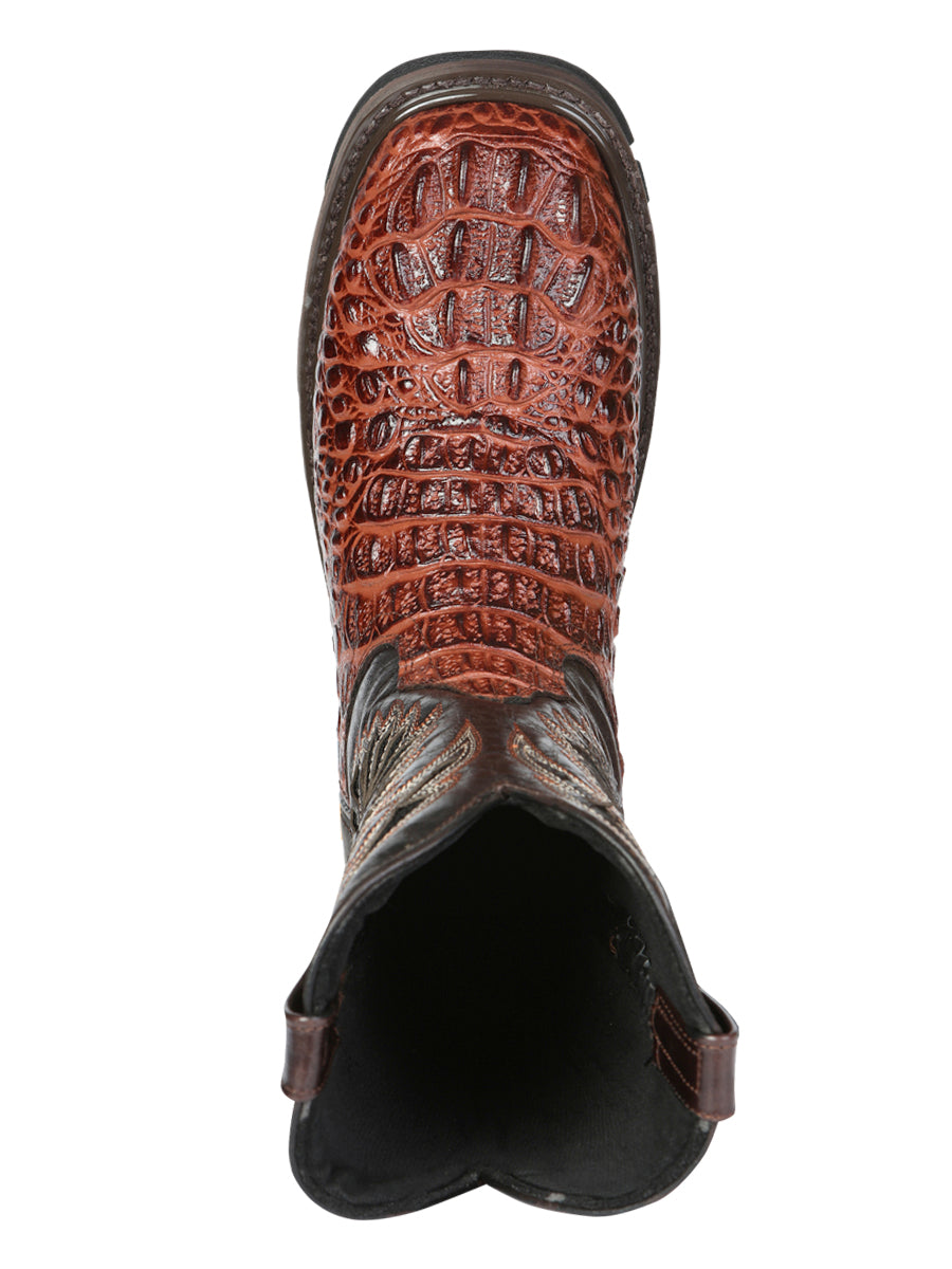 El General Men's Leather Work Boots - Made In Mexico - Embossed Caiman Print - Cognac 45815