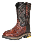 El General Men's Leather Work Boots - Made In Mexico - Embossed Caiman Print - Cognac 45815