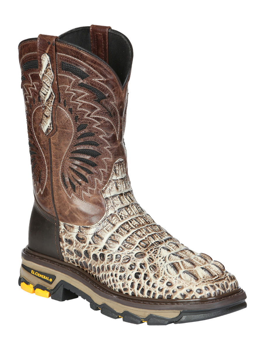 El General Men's Leather Work Boots - Made in Mexico - Printed Caiman -Sand 45816