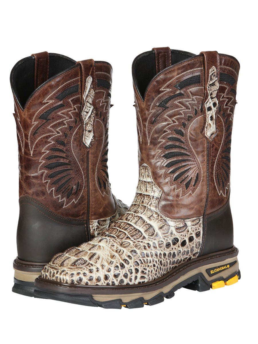 El General Men's Leather Work Boots - Made in Mexico - Printed Caiman -Sand 45816