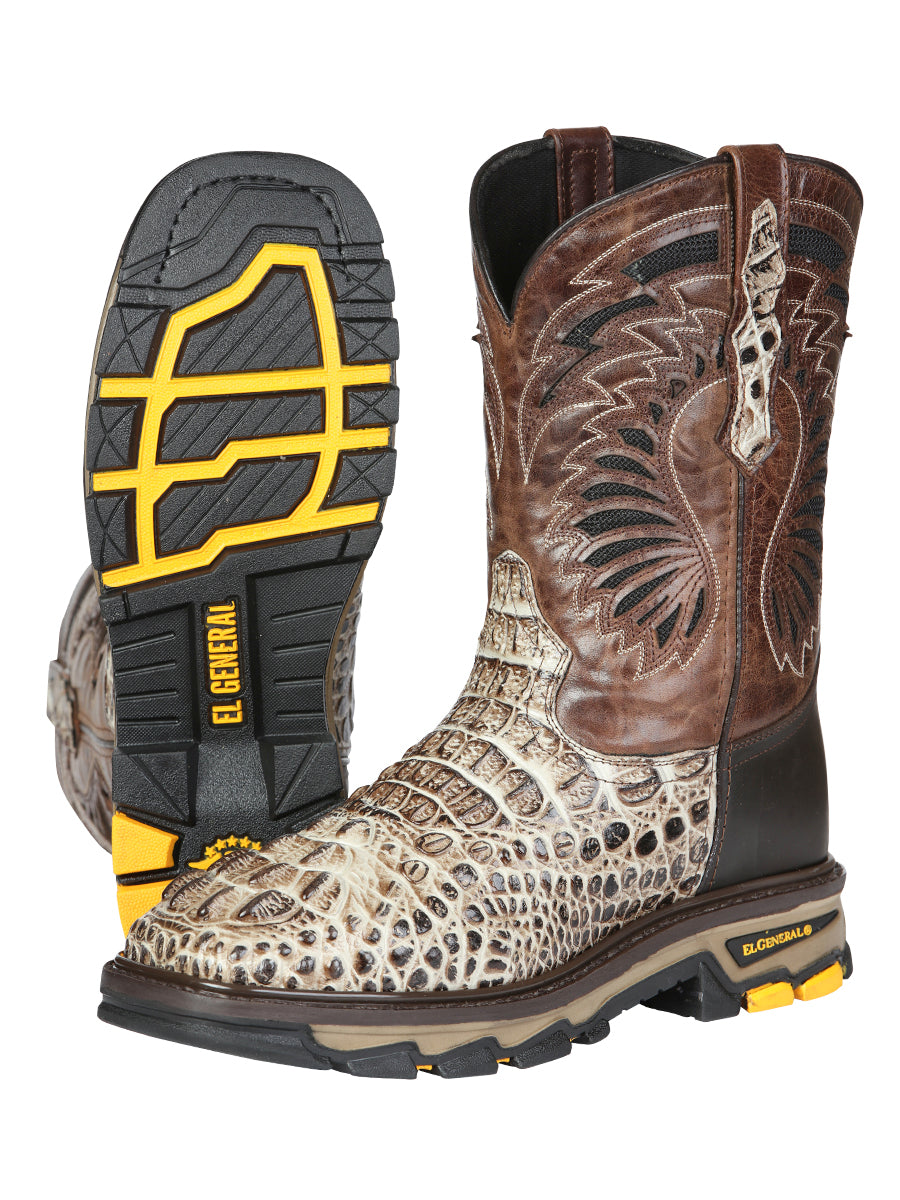 El General Men's Leather Work Boots - Made in Mexico - Printed Caiman -Sand 45816