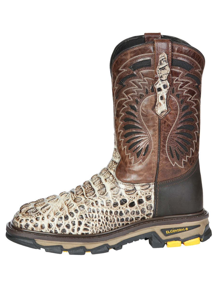 El General Men's Leather Work Boots - Made in Mexico - Printed Caiman -Sand 45816