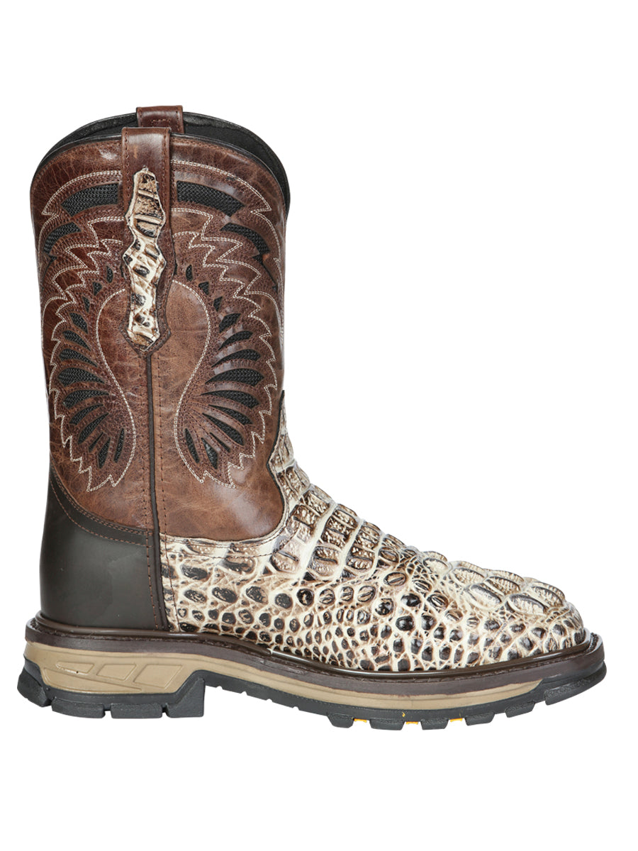 El General Men's Leather Work Boots - Made in Mexico - Printed Caiman -Sand 45816