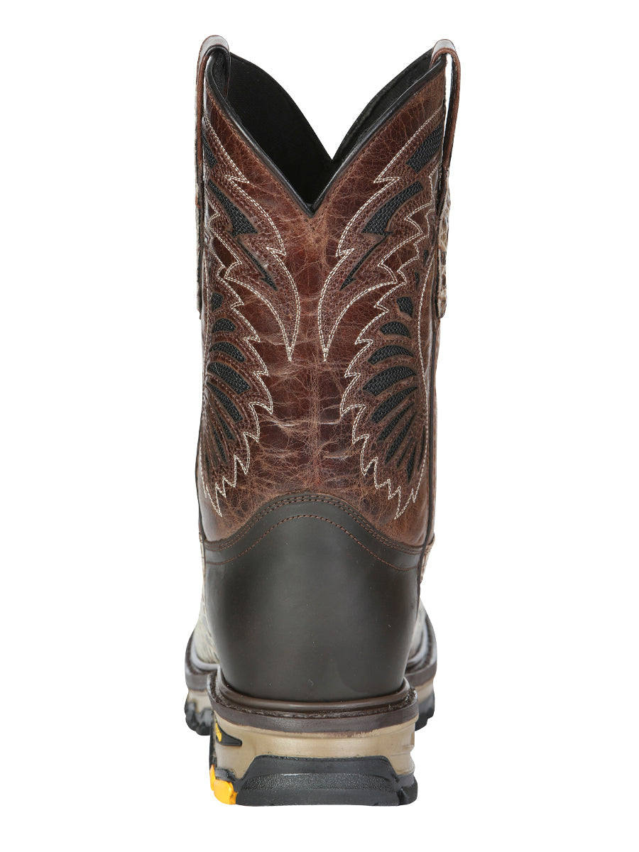 El General Men's Leather Work Boots - Made in Mexico - Printed Caiman -Sand 45816
