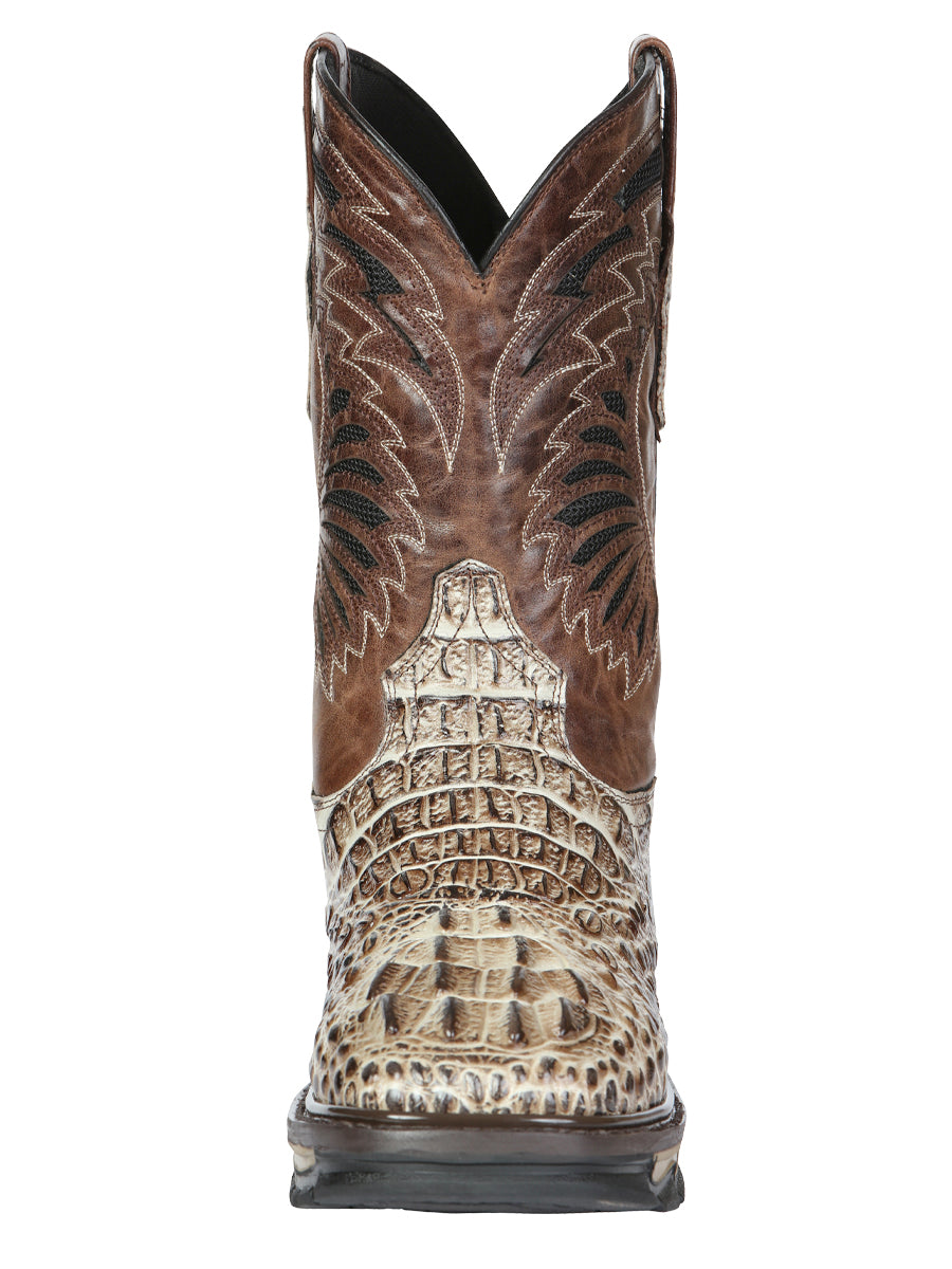 El General Men's Leather Work Boots - Made in Mexico - Printed Caiman -Sand 45816