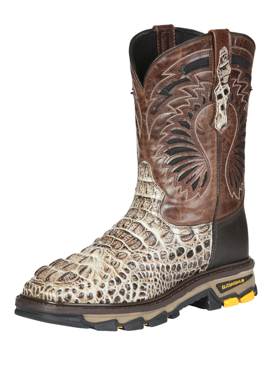 El General Men's Leather Work Boots - Made in Mexico - Printed Caiman -Sand 45816