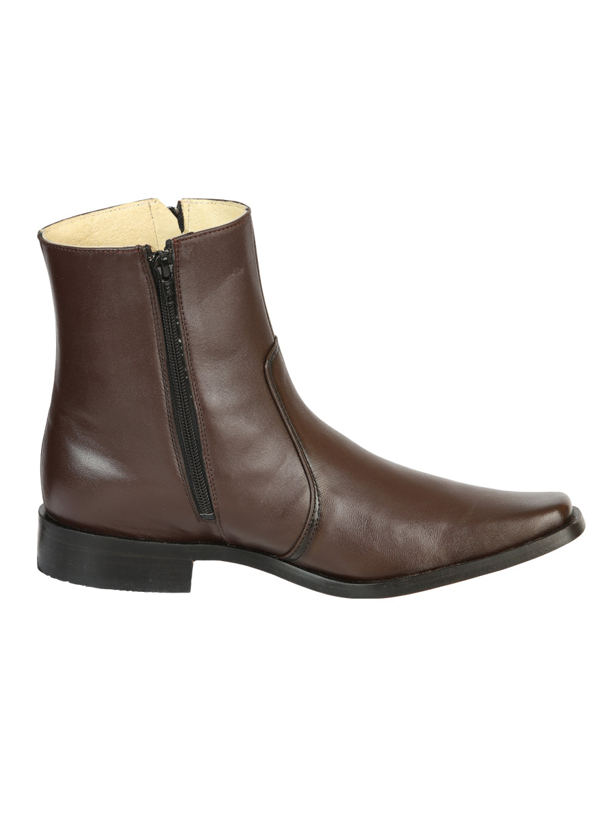 El Besserro Men's Premium Goat Leather Ankle Boot with Zipper - Made in Mexico - Brown 45828