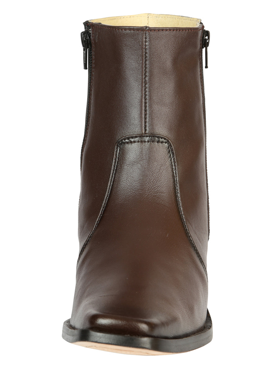 El Besserro Men's Premium Goat Leather Ankle Boot with Zipper - Made in Mexico - Brown 45828