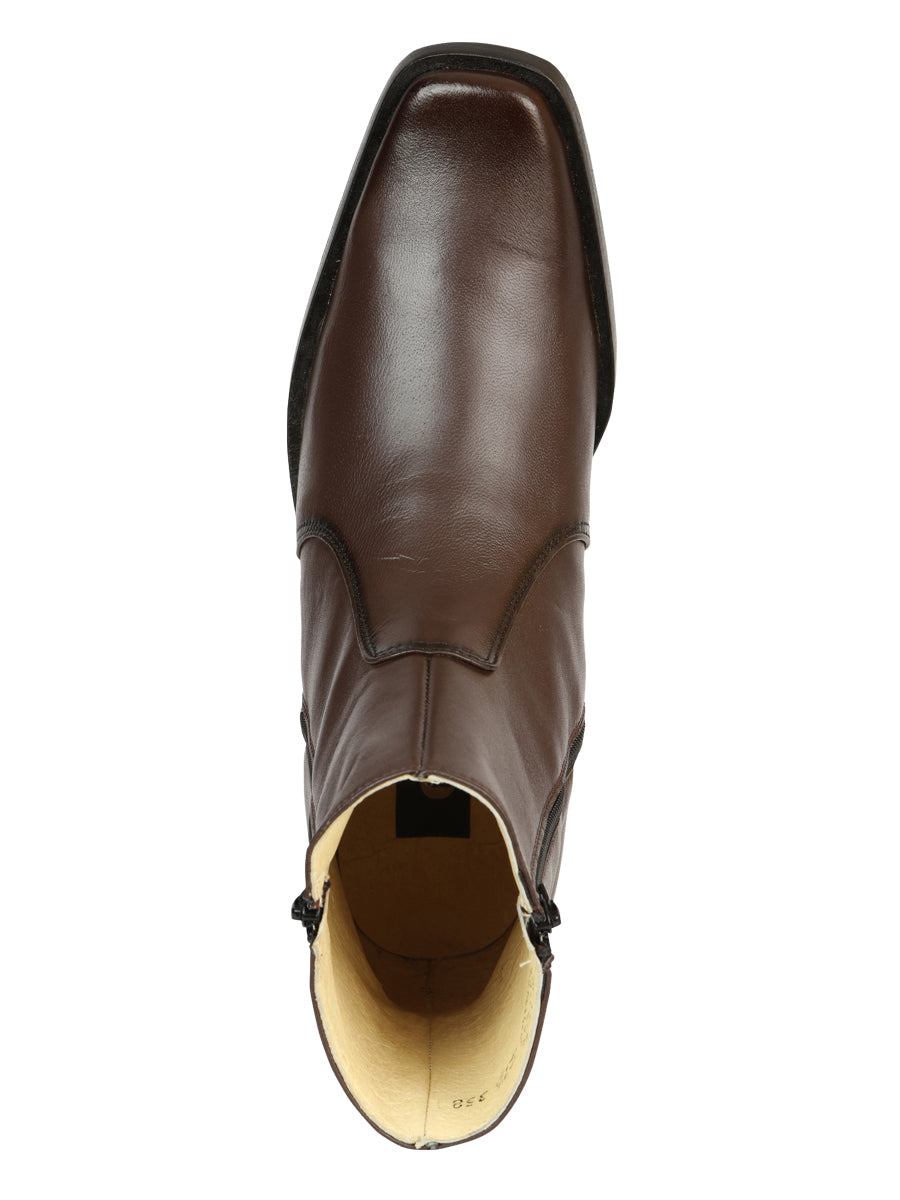 El Besserro Men's Premium Goat Leather Ankle Boot with Zipper - Made in Mexico - Brown 45828
