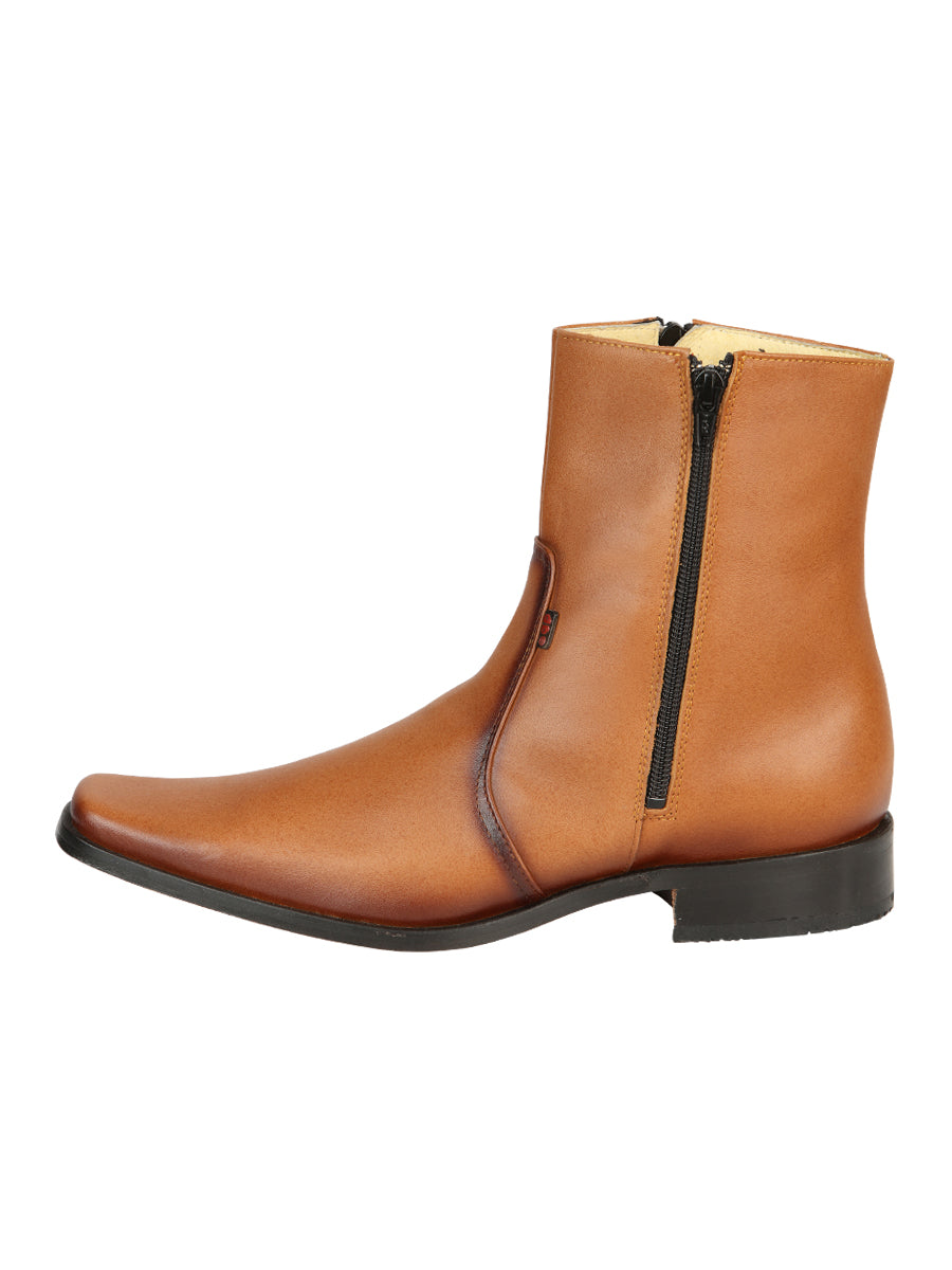 El Besserro Men's Leather Ankle Boot with Double Zipper - Made in Mexico - Brandy 45829