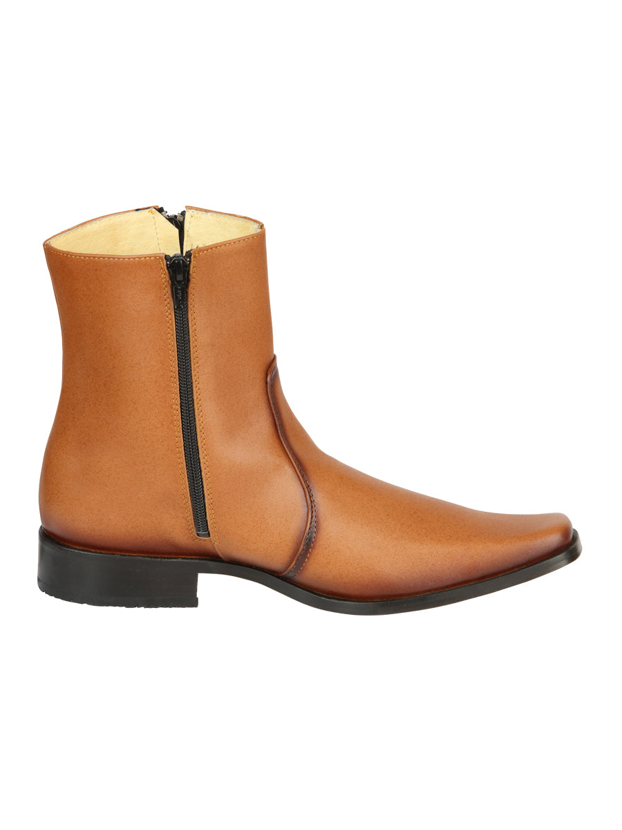 El Besserro Men's Leather Ankle Boot with Double Zipper - Made in Mexico - Brandy 45829