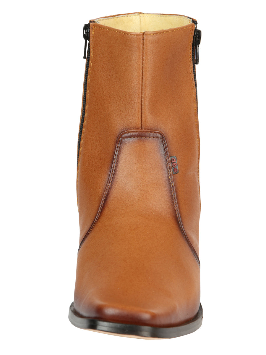 El Besserro Men's Leather Ankle Boot with Double Zipper - Made in Mexico - Brandy 45829