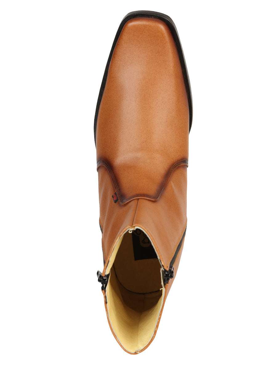 El Besserro Men's Leather Ankle Boot with Double Zipper - Made in Mexico - Brandy 45829