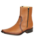 El Besserro Men's Leather Ankle Boot with Double Zipper - Made in Mexico - Brandy 45829