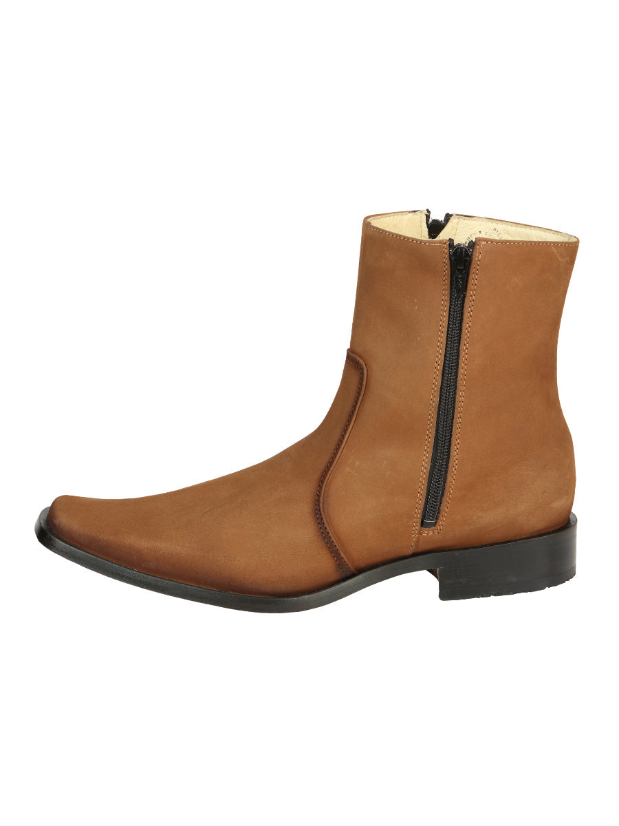 El Besserro Men's Leather Ankle Boot with Double Zipper - Made in Mexico - Nubuck Tan 45830