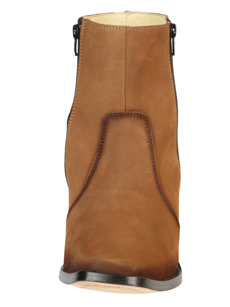 El Besserro Men's Leather Ankle Boot with Double Zipper - Made in Mexico - Nubuck Tan 45830