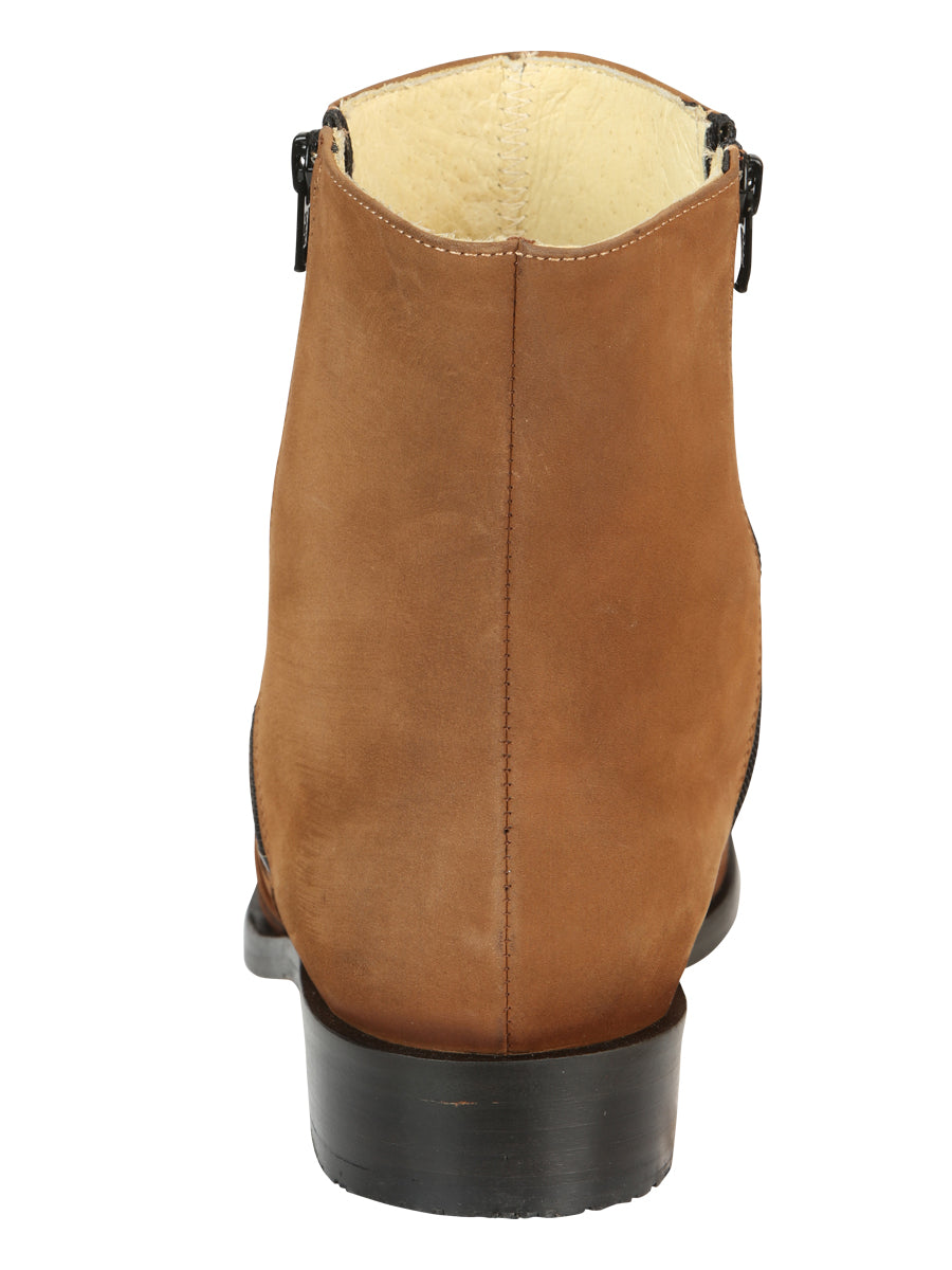 El Besserro Men's Leather Ankle Boot with Double Zipper - Made in Mexico - Nubuck Tan 45830