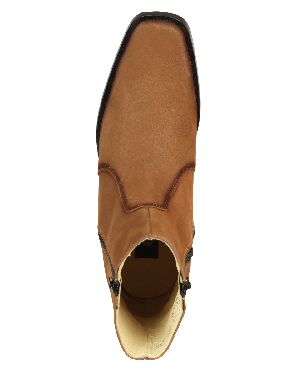 El Besserro Men's Leather Ankle Boot with Double Zipper - Made in Mexico - Nubuck Tan 45830