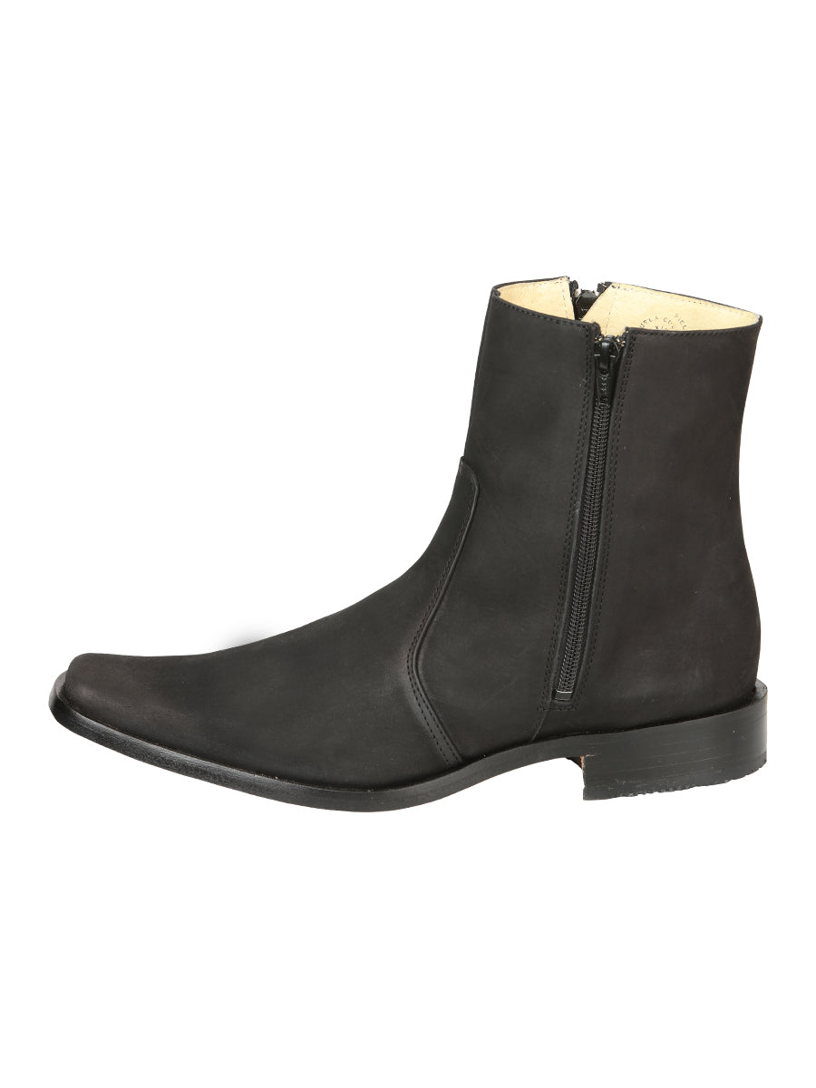 El Besserro Men's Leather Ankle Boot with Double Zipper - Made in Mexico - Nubuck Black 45831