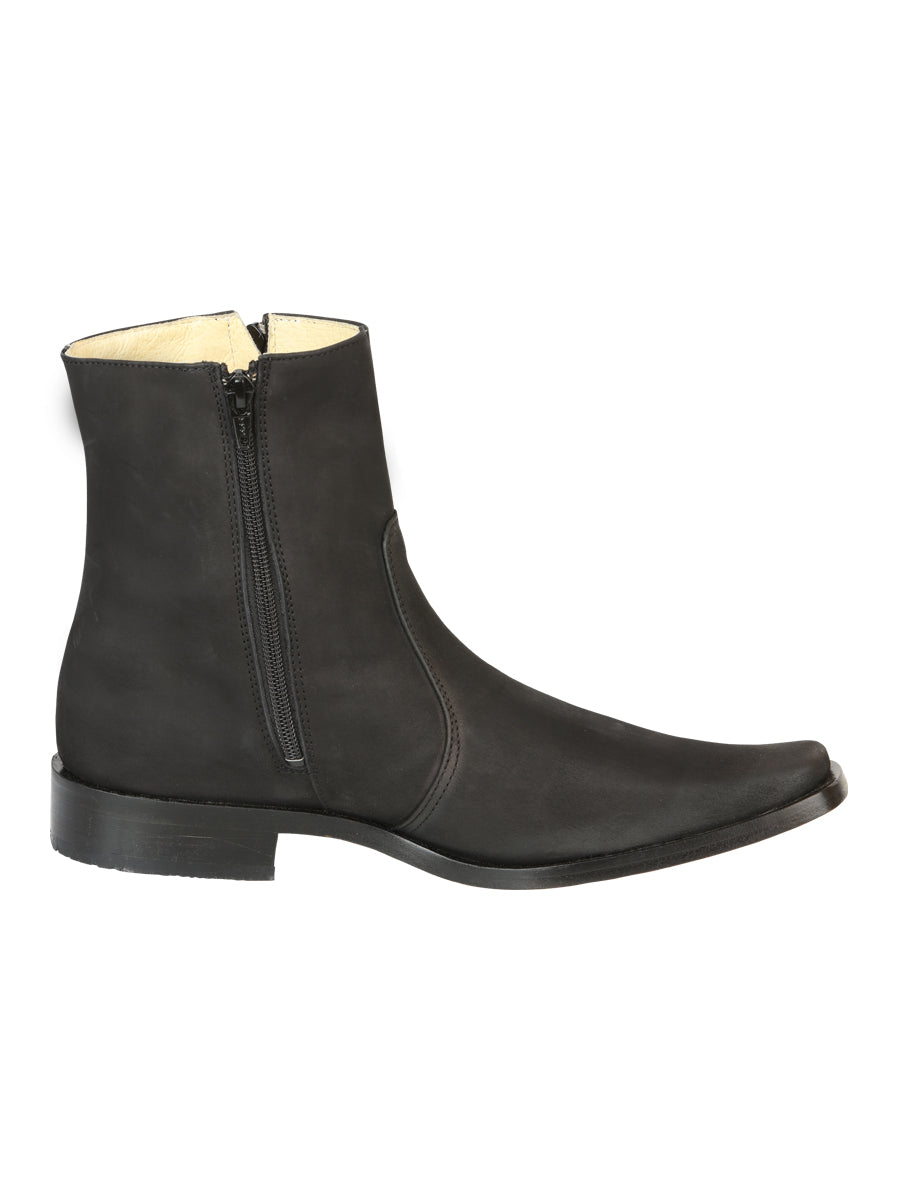 El Besserro Men's Leather Ankle Boot with Double Zipper - Made in Mexico - Nubuck Black 45831