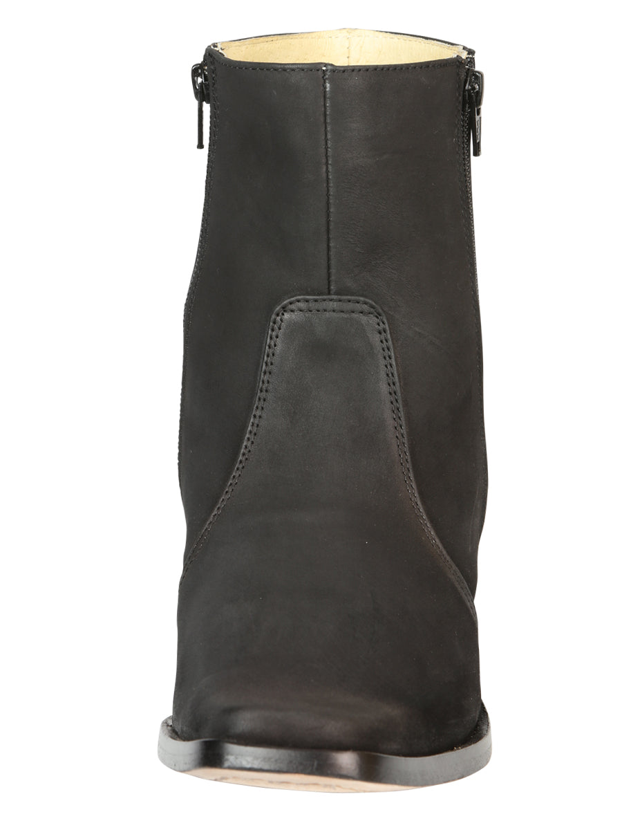 El Besserro Men's Leather Ankle Boot with Double Zipper - Made in Mexico - Nubuck Black 45831