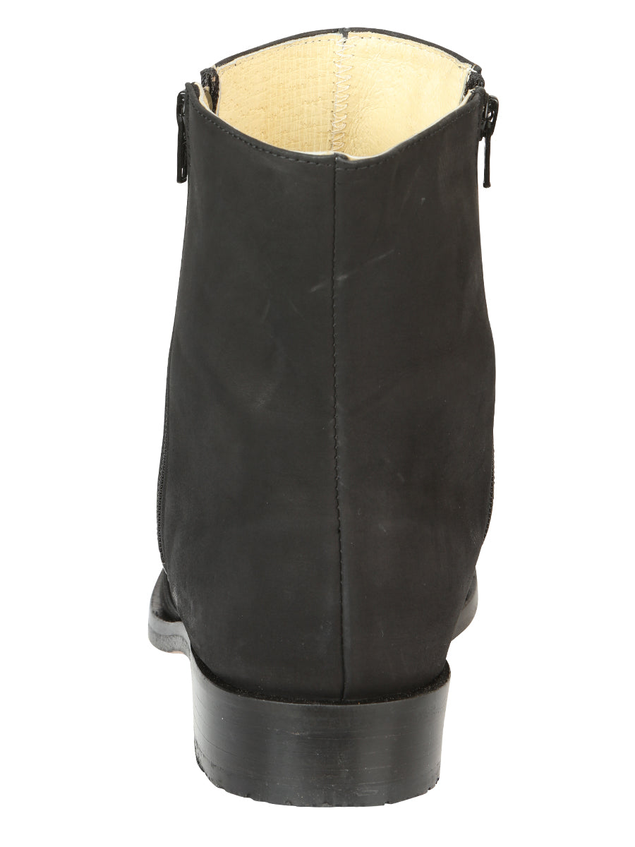 El Besserro Men's Leather Ankle Boot with Double Zipper - Made in Mexico - Nubuck Black 45831