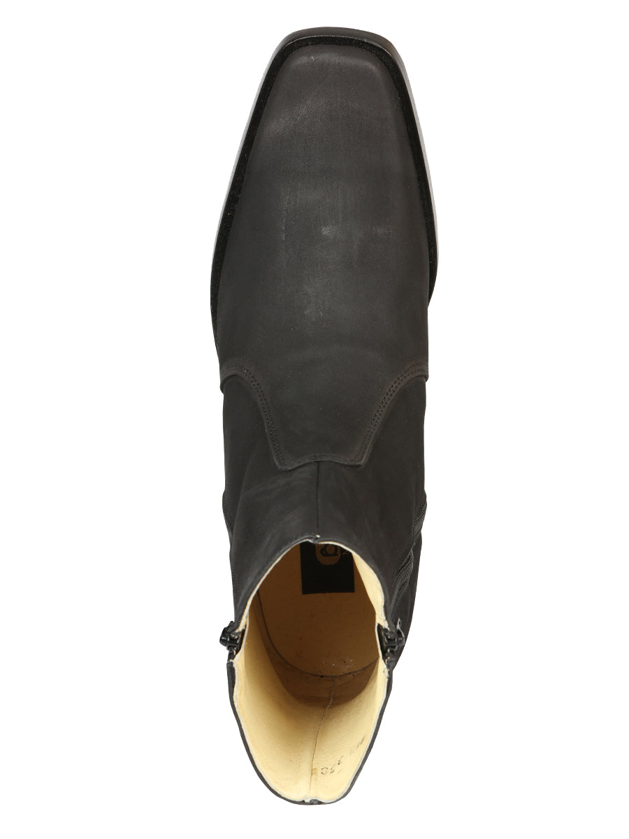 El Besserro Men's Leather Ankle Boot with Double Zipper - Made in Mexico - Nubuck Black 45831
