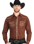 El General Men's Slim Fit Long Sleeve Western Shirt — Suede in Brown