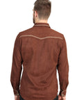 El General Men's Slim Fit Long Sleeve Western Shirt — Suede in Brown