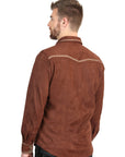 El General Men's Slim Fit Long Sleeve Western Shirt — Suede in Brown