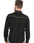 El General Men's Long Sleeve Western Shirt — Suede in Black