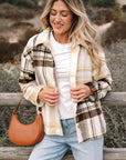 Plaid Patchwork Side Pocket Button-Up Shacket