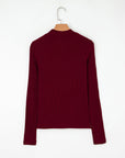 Solid Metallic Ribbed Knit Long Sleeve Top