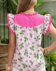 Stripe Strawberry Patchwork Flutter Sleeve V-Neck Blouse