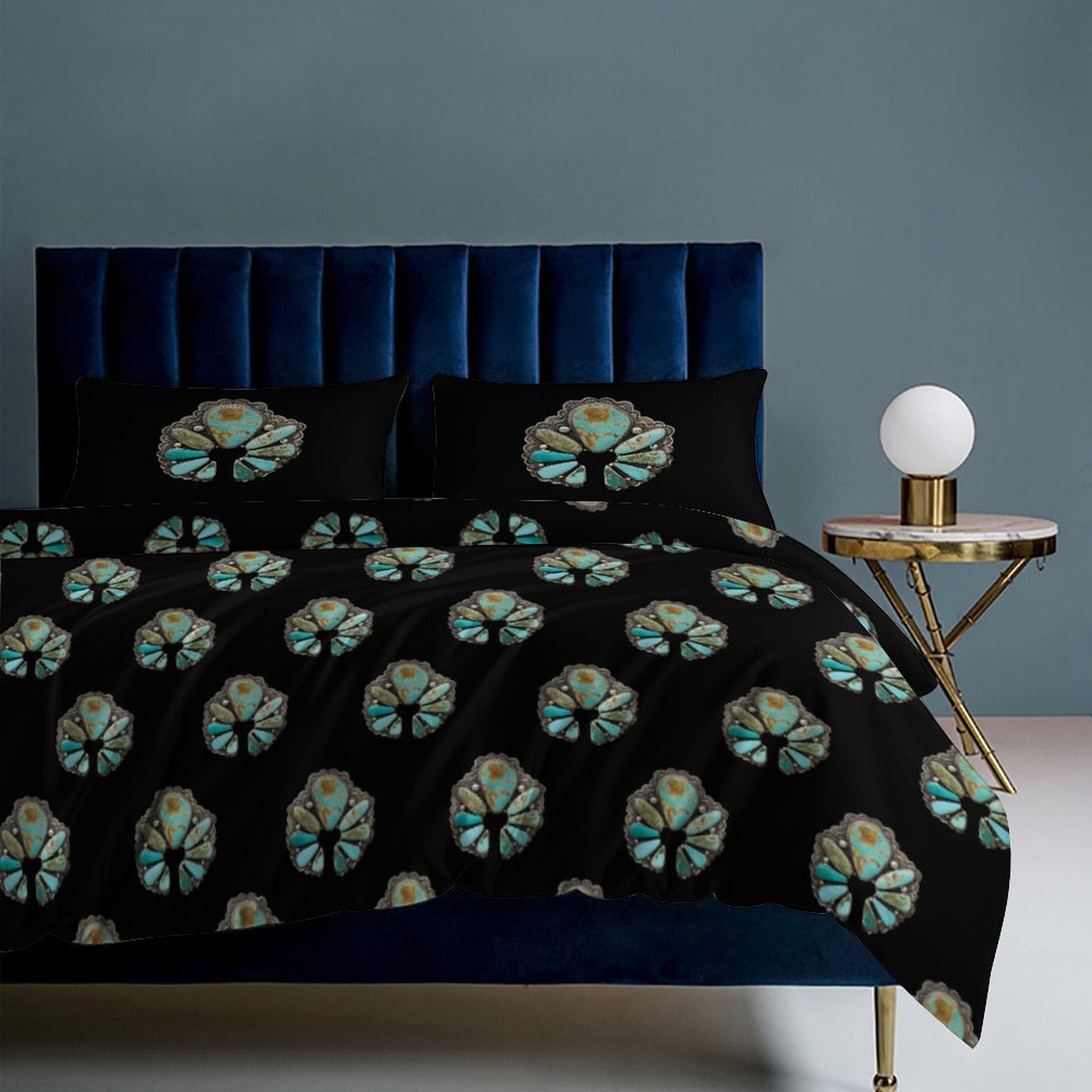 Turquoise Naja Design 3-Piece Bedding Set (1 Duvet Cover + 2 Pillow Shams) – 102"×90"