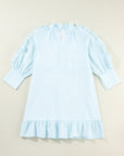 Gracie Seersucker Ruffled Puff Sleeve Mini Dress