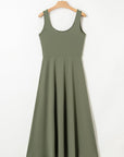 Solid Sleeveless Flared Side Slit Midi Dress