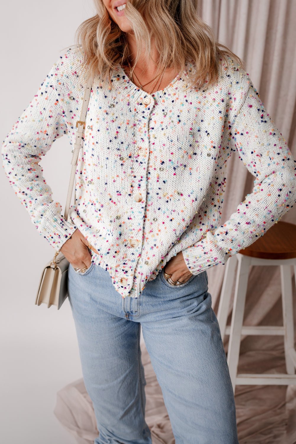 Vienna Rhinestone Decor Confetti Sweater