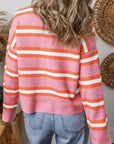 Stripe Drop Shoulder Buttoned Cardigan Sweater