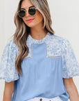 Saanvi Lace Floral Puff Sleeve Loose Blouse