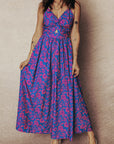 Floral Twisted V-Neck Tied Backless Maxi Dress