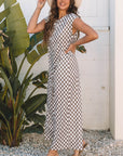 Paisley Checkered Buttoned Crew Neck Wide Leg Jumpsuit