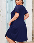 Plus Size Solid Lace Short Sleeve Pleated Dress