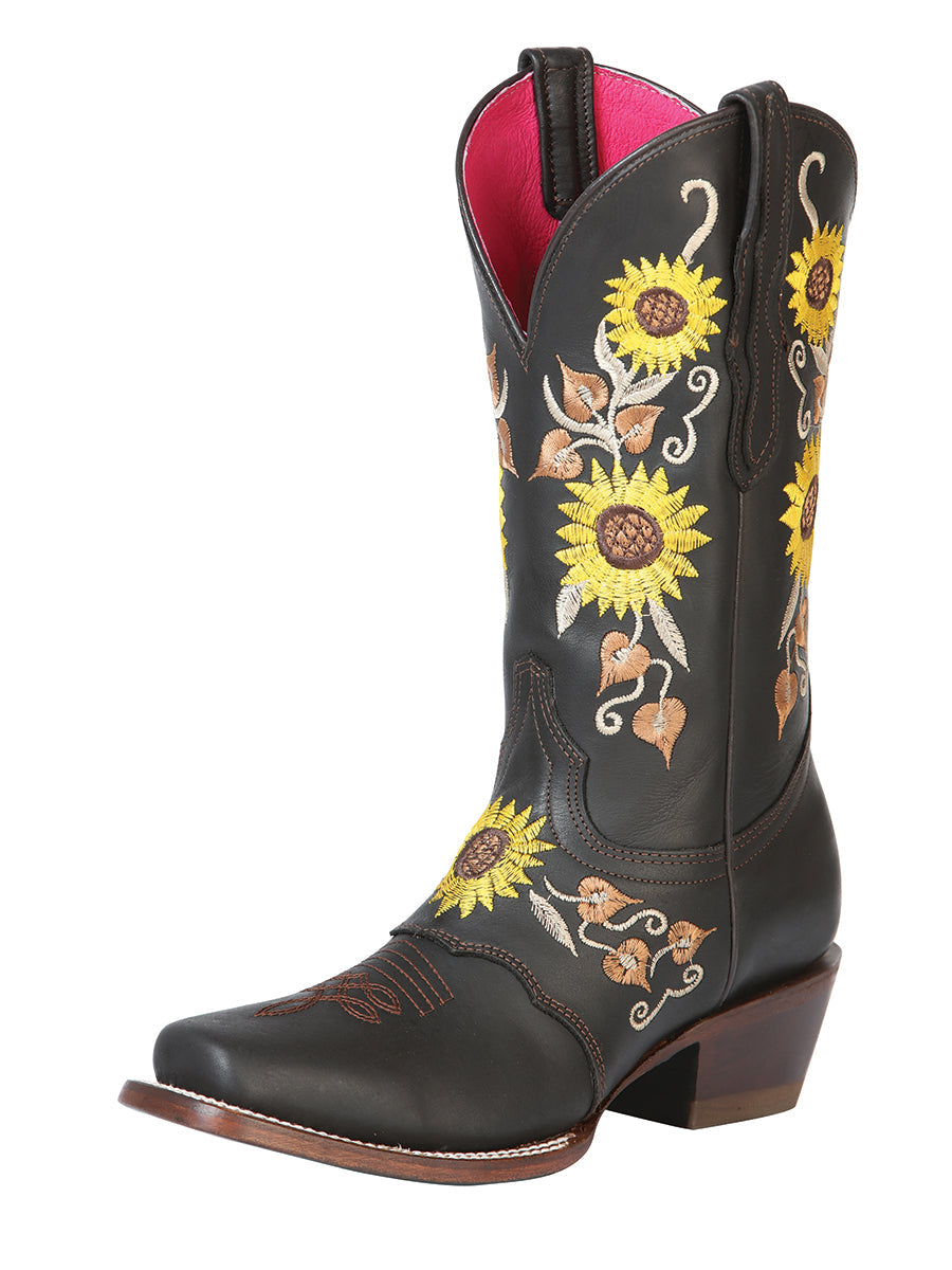 El General Womens Rodeo Boot — Dark Brown/Sunflowers