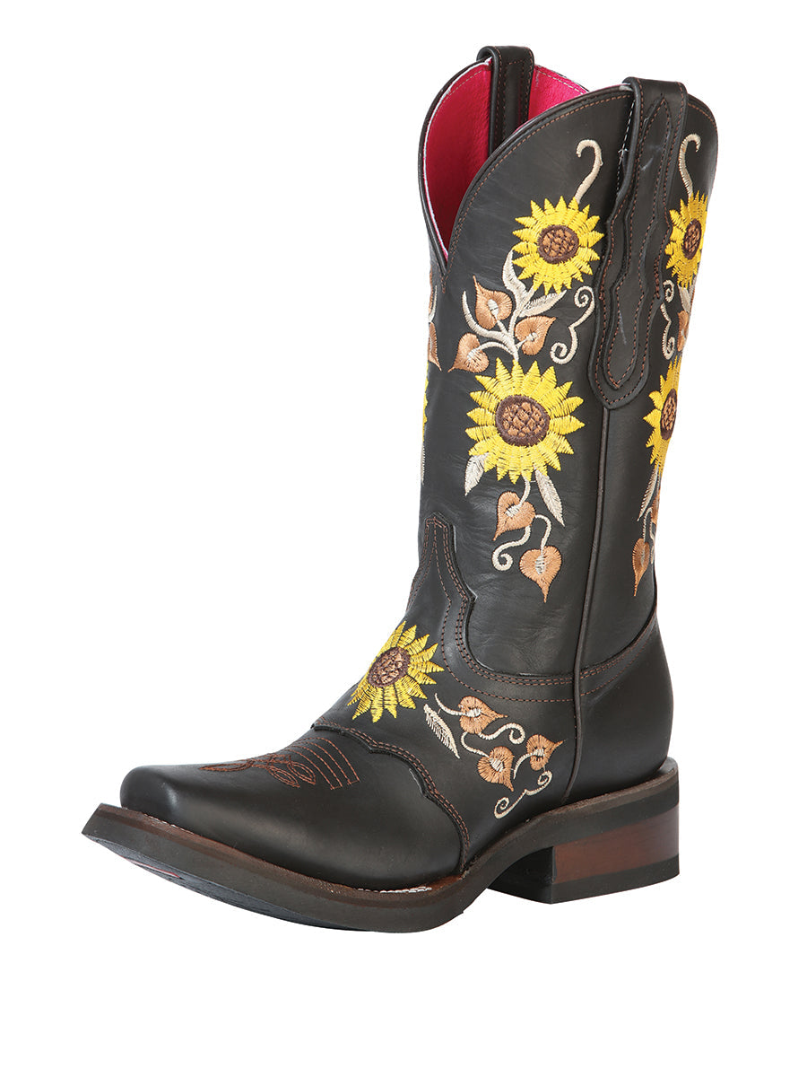 El General Womens Rodeo Boot — Dark Brown/Sunflowers