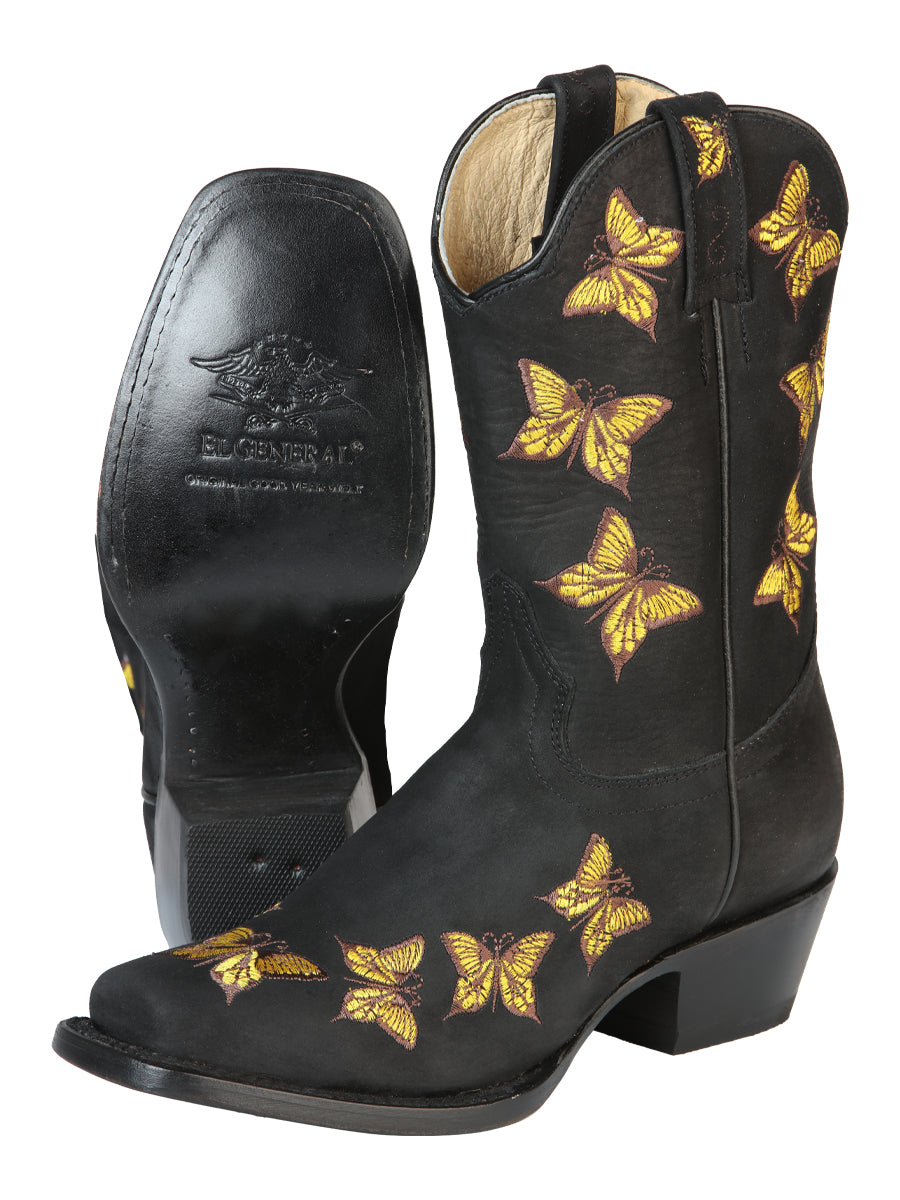 El General Womens Rodeo Boot — Nubuck Black