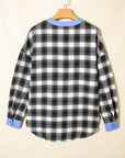 Plaid Contrast Stripe Edge Half-Placket Blouse
