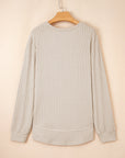 Solid Ribbed Knit Textured Round Neck Top